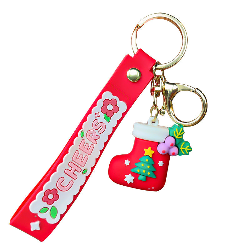 Wholesale Christmas Series Cartoon Elk Socks Silicone Keychain